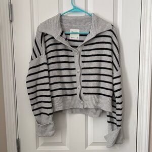 Abercrombie & Fitch Striped Collared Button Up Cardigan